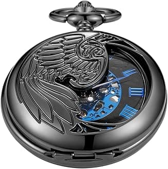 Vintage Mechanical Men's Pocket Watch, Roman Dial Clock Hand Wind Pocket Watch for Men with FOB Chain