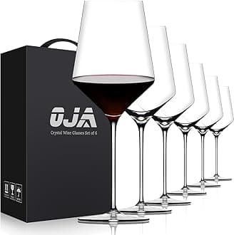 Red Wine Glasses Set of 6, Premium Crystal Wine Glasses Hand Blown, 17 oz, Long Stem, Thin Rim, Perfect for Daily Use, Unique Wedding Anniversary or Birthday Gift