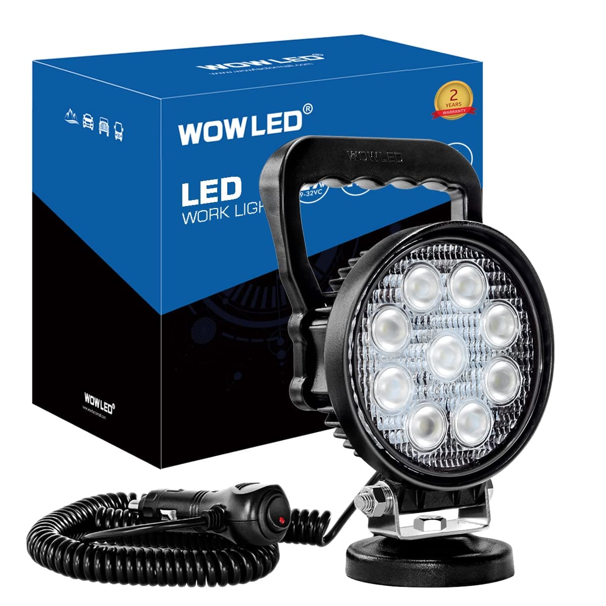 12V 24V 27W Round Magnetic Base LED Work Light Floodlight Offroad Driving Work Lamp Bar Flood Beam Fog Light for Car Truck Boat 4x4 IP67 Camping Light Lamp