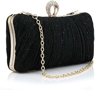 YYW Evening Handbags Sparkling Clutch Purses Women Pleated Party Bridal Wedding Evening Bag with Chain