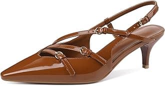 CORNMOOD Slingback Kitten Heels for Women Pointed Toe Stiletto Low Heels with Buckle Strap Heeled Pumps Sandals