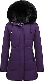 MOERDENG Women's Winter Puffer Coat Thicken Fleece Lined Down Jacket Waterproof Faux Fur Detachable Hooded Parka