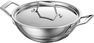 Tramontina Utsava 1.8-Quart Tri-Ply Clad Stainless Steel Kadai with Lid, Small Kadhai Pot for Indian Cooking