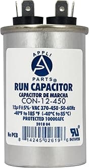 Appli Parts Run Capacitor Capacitor 12 Mfd uF (microfarads) 370VAC or 450VAC CBB65 Universal Air Conditioning and Other Applications Round UL E476928 3" High 1-1/2" Width CON-12-450
