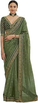 Fashion BasketWomen's Woven Georgette Saree With Blouse Piece (SSFB-SARI2845_Light Green)