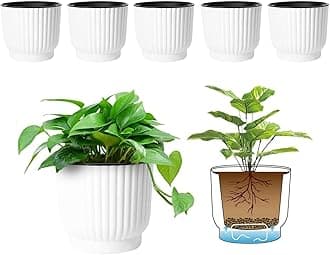 T4U 4.5 Inch Plant Pots Self Watering, 6 Pack African Violet Pots, Small Plant Pots for Plants, Small Indoor Plant Pot, Self Watering Planter for African Violet, Succulents (6 Pack 4.5" Pots, White)