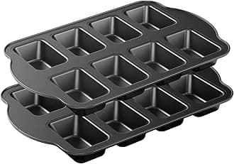 2 Pack Non-Stick Mini Loaf Pan, Carbon Steel Baking Bread Pan, 8-Cavity