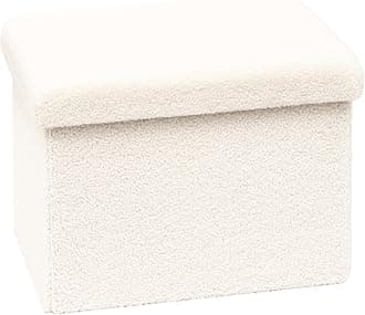 Bonlife Boucle Ottoman Seat with Storage,Folding Small Footstool for Living Room,Cube Toy Chest Box,Foot Rest,White,42x32x32cm