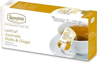 LeafCup Ayurveda Herbs & Ginger Chai – Naturally Caffeine-Free Loose Leaf Herbal Tea with Ginger, Fennel & Spices – 15 Individually Wrapped Tea Bags