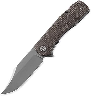 PFP03 Victor,3.58" K110 Stonewashed Blade,140g Micarta Handle Flipper Liner lock Folding knife (Brown Stonewashed)