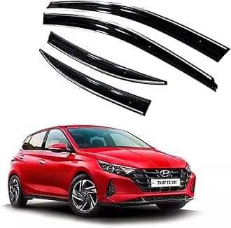Premium Chromeline & Silverline Unbreakable Car Rear Window Wind Deflectors & Side Door Visor Rain Guard Compatible with (Hyundai i20 (2020 Onwards))