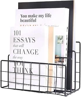 Iron Book Organizer File Holder Modern Desk, Magazine Holder Stand for Table Desk Home Office Decor - Black