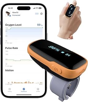 Pulse Oximeter for 12 Hours Continuous Tracking, WearO2 Bluetooth Finger Oxygen Monitor, Notification of Low O2, Wearable Ring Blood Oxygen Meter, Free App & PDF Report