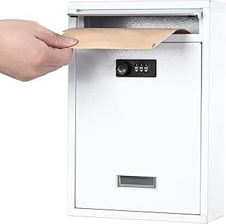 Locking Wall Mount Mailbox, Mail Boxes with Combination Lock for Outside, Security Cash Key Letter Drop Box with Code for House Office School,12.4H x 8.54L x 3.35W Inches, White