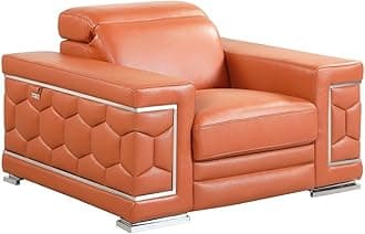 Blackjack Furniture Usry Top Grain Italian Leather Sofa Chair with Multi-Position Adjustable Headrests, Elegant Contemporary Design with Chrome Trim and Durable Wood Frame, Camel
