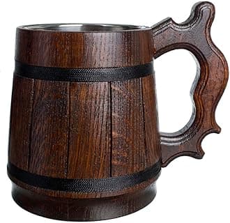 Beer Mug 20 OZ - Tankard Mug - Beer stein - Wooden beer mug - Stainless Steel Cup - Handmade Gifts for Men - Fathers Day, Christmas or Birthday Gift Idea - Men Mug - Retro Brown