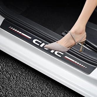 4Pcs Car Door Sill Protector for Civic Accessories Fit for Civic Carbon Fiber Leather Door Sill Sticker, Decoration Door Sill Scuff Plate Sticker for Auto SUV