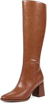 wetkiss Knee High Boots for Women, Chunky Boots with Side Zipper, Stretch Slit, Almond Toe, Stacked Block Heel
