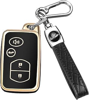 for Toyota Key Fob Cover with Keychain, Car Key Case Protection Fit for Camry Avalon Corolla Highlander Prius RAV4 Venza, Key Fob Protector Accessories (Gold-Black)