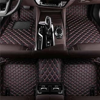 Custom Personalized Floor Mats ，Luxury Full Coverage All Weather Car Floor Mats，Anti-Slip Leather Car Mat Set ，Custom Floor Mat， for 99% of Cars, Trucks & SUV. (black66red)