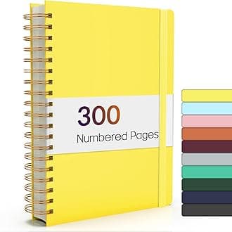Forvencer Lined Spiral Journal Notebook with 300 Numbered Pages, A4 Thick Journals for Writing with 100GSM Paper, Hardcover Notebooks with Contents for Work, School, Women, Men, Yellow