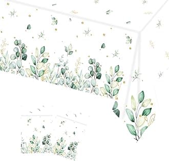 2Pcs Sage Green Party Tablecloth,137*274 Sage Green Party Decorations Eucalyptus Leaf Table Cloth Plastic Table Cover for Birthday Baby Shower Bridal Shower Wedding Engagement Baptism Party Supplies