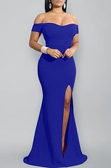 YMDUCH Women's Off Shoulder High Split Long Formal Party Dress Evening Gown