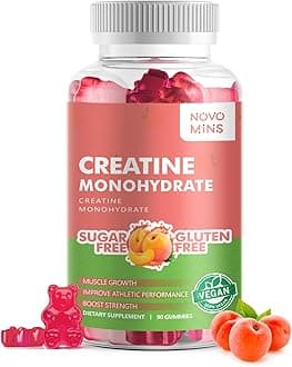 novomins Creatine Monohydrate Gummies for Men & Women, Chewables Creatine Monohydrate for Muscle Strength, Muscle Builder, Energy Boost, Pre-Workout Supplement-90 PeachCarbonfree Certified