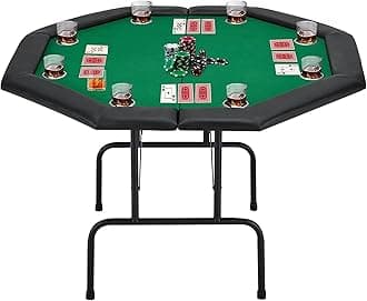 ECOTOUGE Poker Table Foldable, Casino Leisure Texas Holdem Game Table w/Metal Legs & Stainless Steel Cup Holders, 8 Players Octagon GamingTable for Blackjack, Club, Family Games, Green