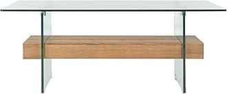 Home Kayley Glass and Natural Brown Glass Coffee Table