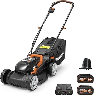 WORX 14" Cordless Lawn Mower, 2 in 1 Electric Mower Cuts Quietly, Compact & Lightweight Push Lawn Mower with 6-Position Height Adjustment for Small Yards, 2 Batteries & Charger Included, WG779