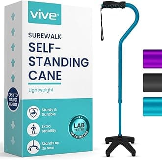 Quad Cane (250 LB) - Adjustable Walking Cane with Large 4 Pronged Base for Extra Balance & Stability, Walking Stick for Seniors, Men,& Women - Patented Customizable Handle