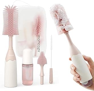 Bottle Brush Kit with Push-Press Foam Design - Newborn Essentials Gift, Portable Cleaning Tool for Home & Travel, Baby Bottle Cleaner Brush for Breast Pumps & Nipples, Pink