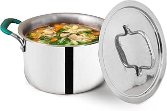 The Indus Valley Triply Stainless Steel Stock Pot/Handi/Briyani Pot/Dutch Oven with Steel Lid | Very Small 16.7cm/6.6 inch, 1.4Ltr, 0.9kg | Induction friendly | Nonstick 3-Layer Body