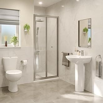 Hydrolux® 800mm Bifold Folding Shower Door Screen Shower Enclosure for Wet Room Cubicle Enclosures, 4mm Toughened Safety Glass Space Saving, Polished Chrome