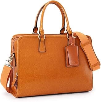 Kattee Genuine Leather Briefcase for Women, Large Capacity Laptop Bag with Luggage Tag