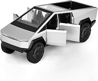 Tesla Cybertruck 1:32 Model Car, Toy Trucks With Light & Music, Pull Back Function, Alloy Die-Cast, Great Mini Vehicle Toy for Children Ages 3 and Up and Car Collectors (Silver)