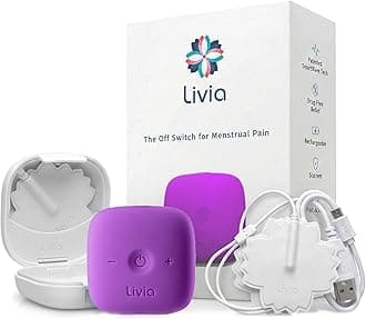 Livia Menstrual Pain Relief Device, Purple – Off-Switch for Period Pain – Portable & Discreet – Rechargeable, Up to 8 Hours Battery – Complete Kit with Stick-On Pads – The Go-to Travel Partner