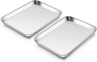 Homikit 2 Pack Baking Sheet, 10 x 8 Inch Stainless Steel Cookie Tray Set for Cooking Toasting, Small Metal Toaster Oven Baking Pan Non Stick, Rustproof & Mirror Finish, Dishwasher Safe