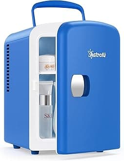 AstroAI Mini Fridge 4 Litre, 6 Can Portable AC+DC Power Cooler & Warmer, for Bedrooms, Cars, Offices; Skincare, Makeup, Cosmetics, Food (Blue)