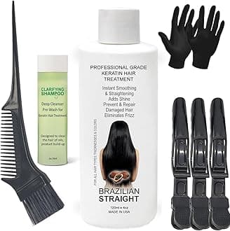 Real BRAZILIAN STRAIGHT Keratin Straightening Treatment Kit Pro Result Keratin Protein Arganoil Collagen Amino Acid Straight shiny Hair Salon Results Lasts 3-9 months All Hair thicknesses, colors