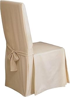 Surefit Long Dining Chair Slipcover - Cotton Duck - Up To 42 Inches Tall - Machine Washable - 100% Cotton - Natural