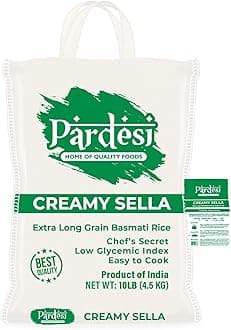 Pardesi Parboiled Basmati Rice 10lbs - Premium Sella Basmati Rice with Low Glycemic Index | Long Grain Sella Rice, Ideal for Health-Conscious Diets, Sell Rice Basmati 10lb Cholesterol Free