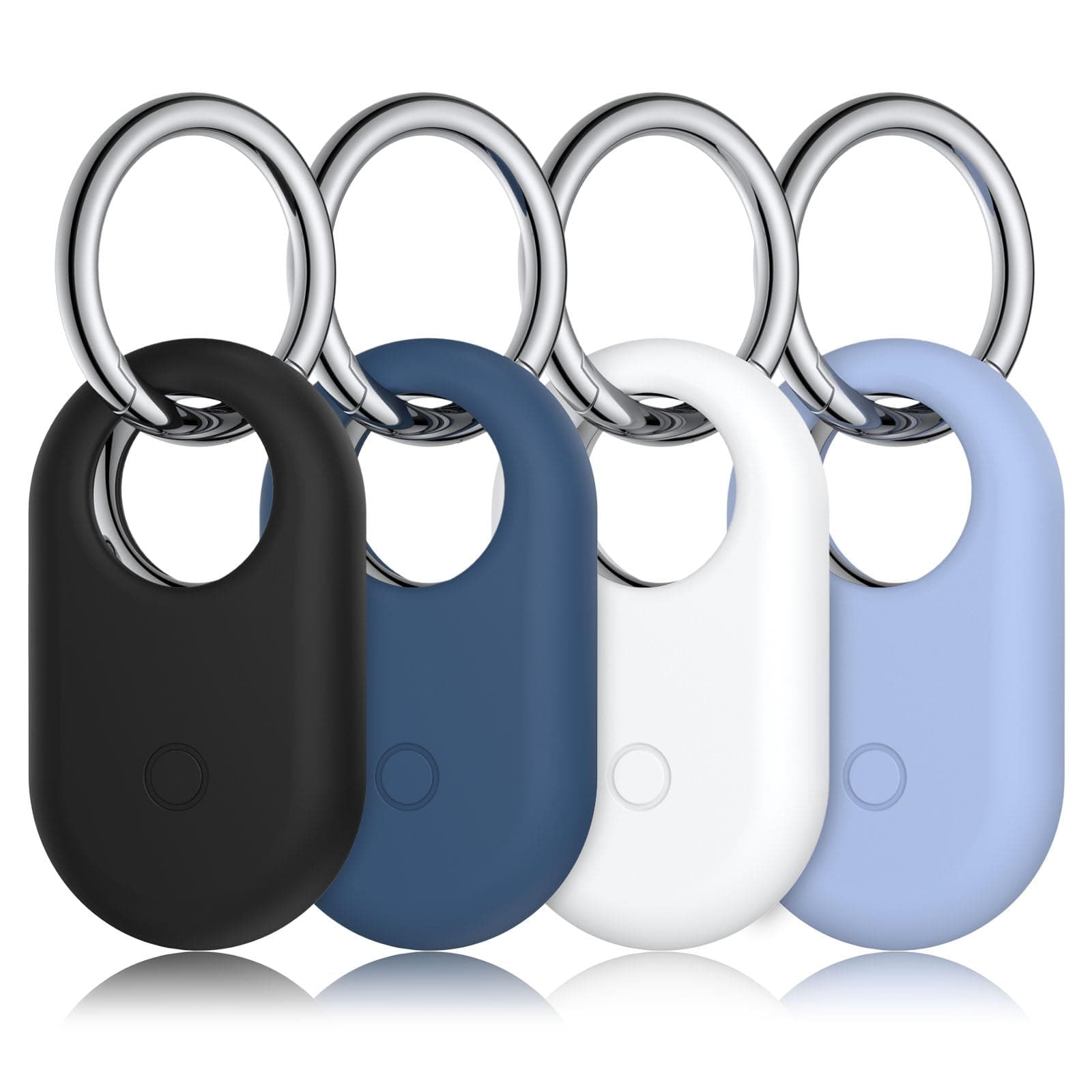 4-Pack Holder for Samsung Galaxy SmartTag 2 Case, Silicone Protective Case for Galaxy Smart Tag 2 with Keychain for Pets, Keys, Luggage, Backpacks and More (Black/Navy Blue/White/Light Blue)