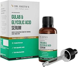 Dr. Sheth's Gulab & 6% Glycolic Acid & 5% Niacinamide Instant Brightening Face Serum | Improves Skin Texture & Uneven Skin | Normal to Oily Skin | Sensitive Skin | 30ml