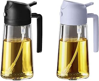 TrendPlain16oz/470ml Glass Olive Oil Sprayer for Cooking – 2 in 1 Olive Oil Dispenser Bottle for Kitchen Gadgets and Air Fryer Accessories, Salad, BBQ - Black & PeriwinkleGlobal Recycled StandardGlobal Recycled StandardGlobal Recycled Standard