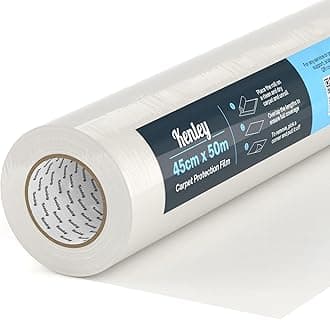 Carpet Protector Roll - Self Adhesive Carpet Protection Film - Sticky Clear Plastic Carpet Stair Hard Floor Cover - Heavy Duty Puncture Resistant & Waterproof Protective Floor Covering (45cm x 50m)