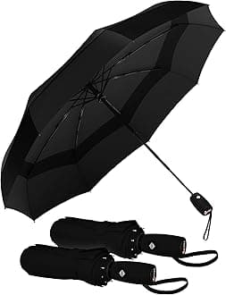 Windproof Travel Umbrellas for Rain - Easy Auto Open Close, Durable & Compact Umbrella, Strong Fiberglass Frame, Waterproof Canopy - Backpack, Purse, Portable Umbrella for Travel