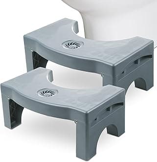 2 Pack Foldable Toilet Poop Stool, 7" Heavy Duty Non-Slip Bathroom Foot Stool, Gray Curved Portable Size Fits Various Toilets