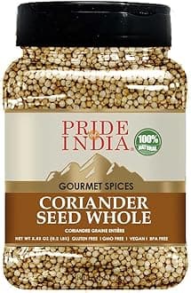 Pride of India – Coriander Seed Whole – Fresh & Gourmet Indian Whole Spice – Good for Curries/Meat/Chicken – Easy to Store – 4 oz. Medium Dual Sifter